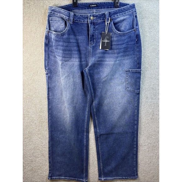 Flamingals Jeans Women's 3XL (37x31) Blue Denim Baggy Flap Pockets Stretch NEW - Picture 1 of 8